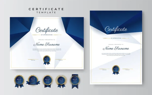 Modern Elegant Blue Gold Certificate Achievement Template Gold Badge Border — Stock Vector