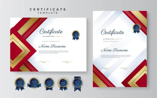 Modern Elegant Red Gold Certificate Achievement Template Gold Badge Border — Stock Vector