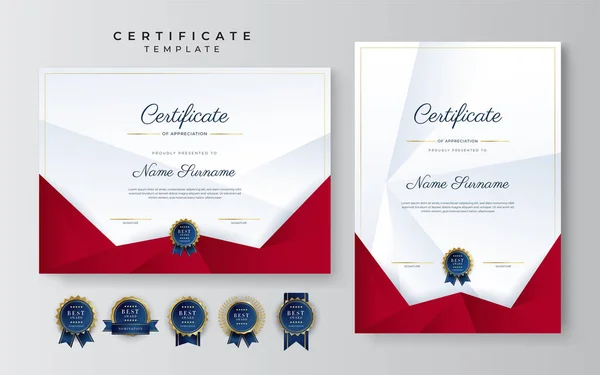 Altın Rozetli Sınırlı Modern Kırmızı Altın Sertifikalı Başarı Şablonu Diploma — Stok Vektör