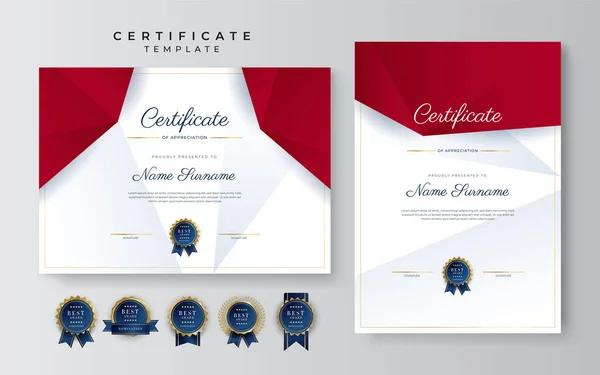 现代典雅的红色和金色的成绩证书模板与金牌和边界 为文凭 背景和公司设计 — 图库矢量图片