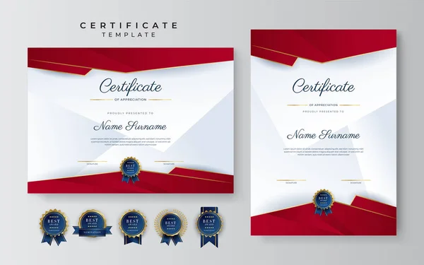 Modern Elegant Red Gold Certificate Achievement Template Gold Badge Border — ストックベクタ
