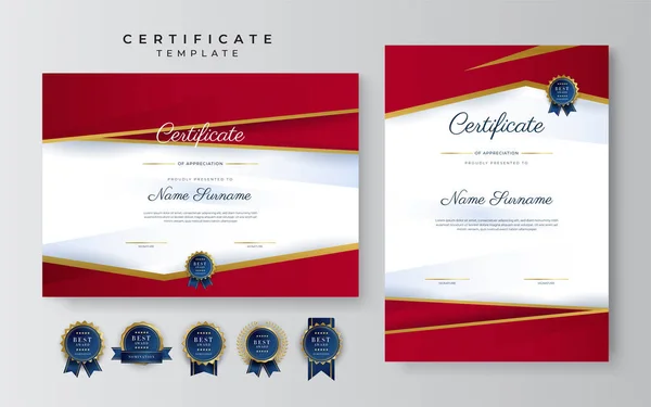 Modern Elegant Red Gold Certificate Achievement Template Gold Badge Border — Stock Vector