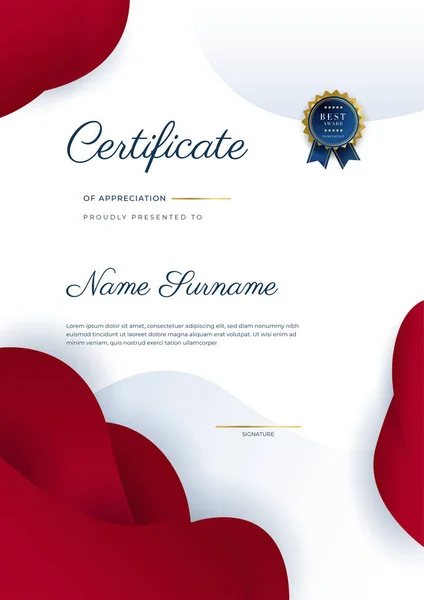 Modern Elegant Rood Goud Certificaat Van Prestatie Sjabloon Met Gouden — Stockvector