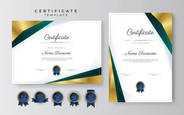 Modèle Moderne Élégant Certificat Réussite Vert Foncé Avec Badge Bordure — Image vectorielle