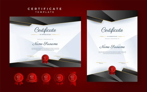 Black Red Certificate Achievement Border Template Luxury Badge Modern Line — Stock Vector