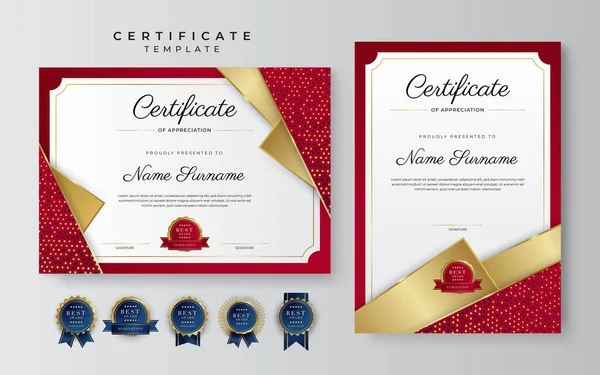 Nowoczesny Elegancki Czerwony Złoty Certyfikat Osiągnięcia Szablon Złotą Odznaką Granicą — Wektor stockowy