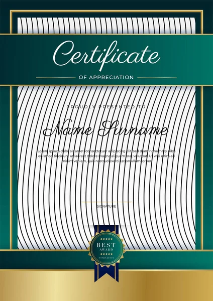 Modern Elegant Dark Green Gold Certificate Achievement Template Gold Badge — ストックベクタ