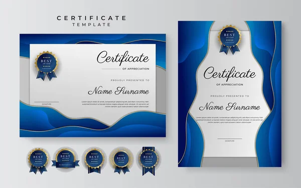 Modern Elegant Blauw Goud Certificaat Van Prestatie Sjabloon Met Gouden — Stockvector