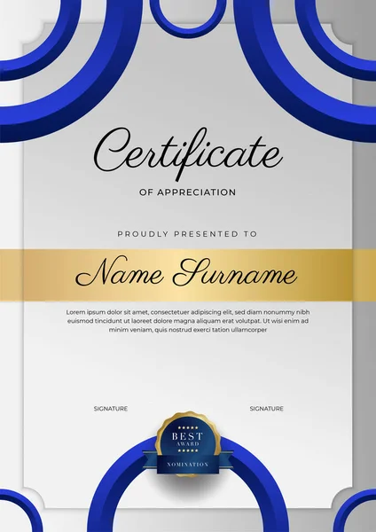 Altın Rozetli Sınırlı Modern Mavi Altın Sertifikalı Başarı Şablonu Diploma — Stok Vektör