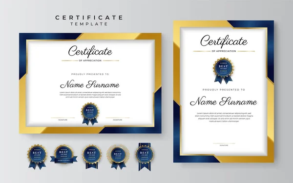 Modern Elegant Blauw Goud Certificaat Van Prestatie Sjabloon Met Gouden — Stockvector