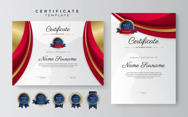 Modern Elegant Rood Goud Certificaat Van Prestatie Sjabloon Met Gouden — Stockvector
