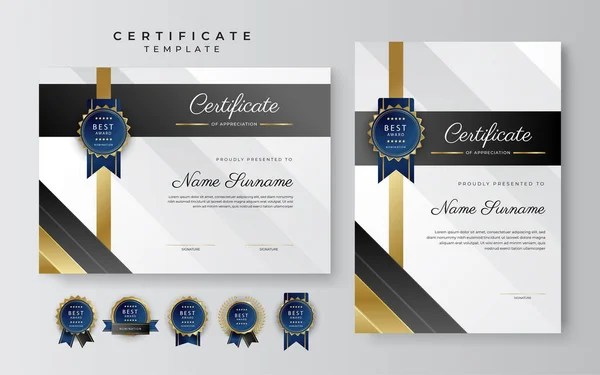 Černozlatý Certifikát Dosažení Hranice Šablony Luxusním Odznakem Moderní Linie Vzor — Stockový vektor