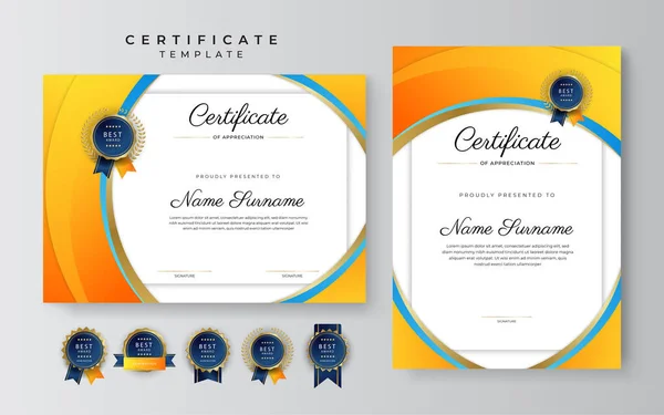 Blue Orange Yellow Certificate Achievement Border Template Luxury Badge Modern — Stock Vector