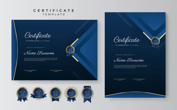 Certificado Modelo Apreciação Ouro Cor Azul Limpar Certificado Moderno Com —  Vetores de Stock