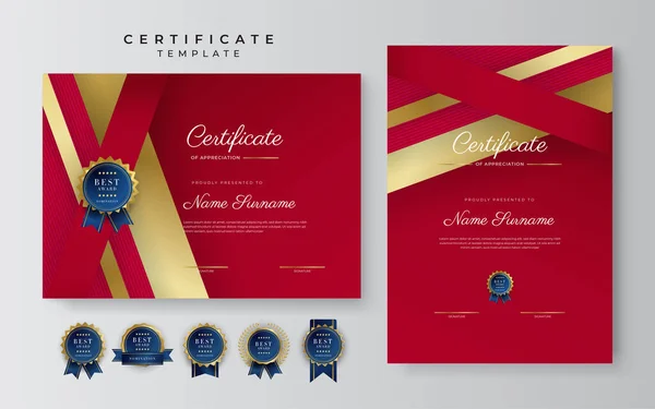 Certificaat Van Waardering Sjabloon Goud Rode Kleur Schoon Modern Certificaat — Stockvector