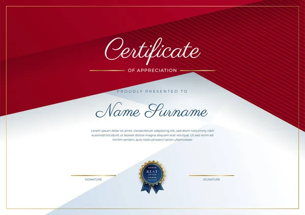 Plantilla Certificado Agradecimiento Oro Color Rojo Certificado Moderno Limpio Con — Archivo Imágenes Vectoriales