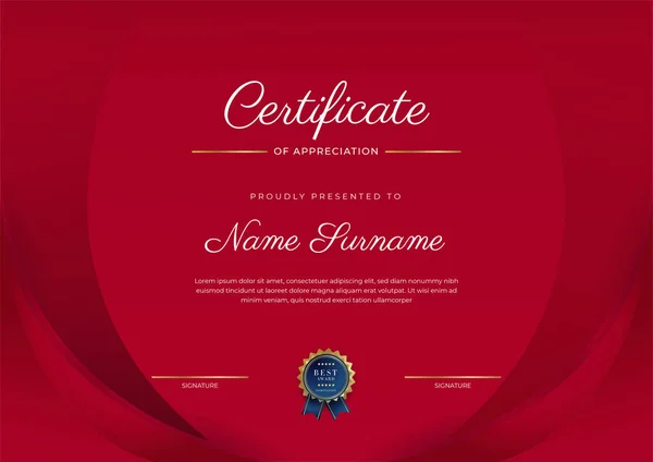 Plantilla Certificado Agradecimiento Oro Color Rojo Certificado Moderno Limpio Con — Vector de stock