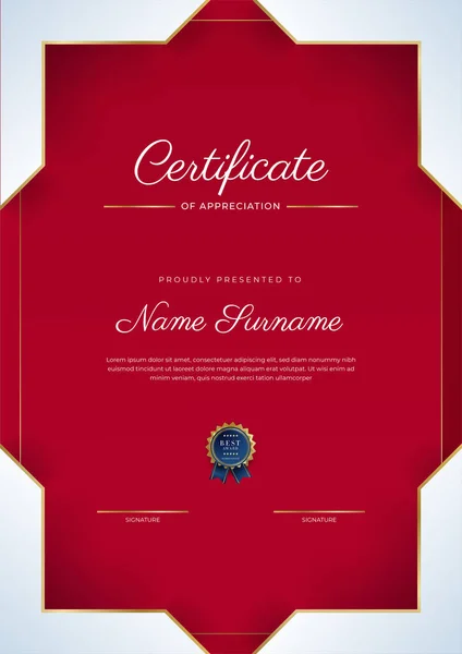 Свидетельство Присвоении Почетного Звания Золотой Красный Цвета Чистый Современный Сертификат — стоковый вектор