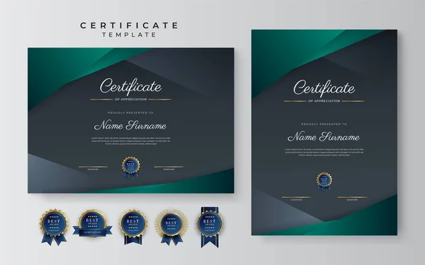 Certifikát Ocenění Šablony Zlatá Černá Zelená Barva Čistý Moderní Certifikát — Stockový vektor