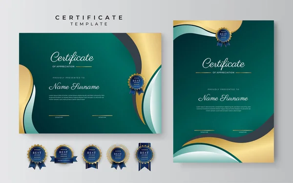 Modèle Certificat Appréciation Noir Couleur Verte Certificat Moderne Propre Avec — Image vectorielle