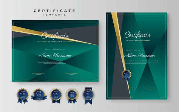 Certificate Appreciation Template Gold Black Green Color Clean Modern Certificate — Archivo Imágenes Vectoriales