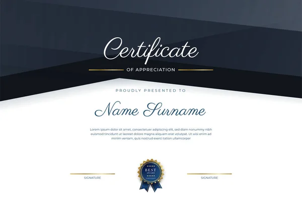 Certificate Appreciation Template Gold Black Green Color Clean Modern Certificate — Archivo Imágenes Vectoriales