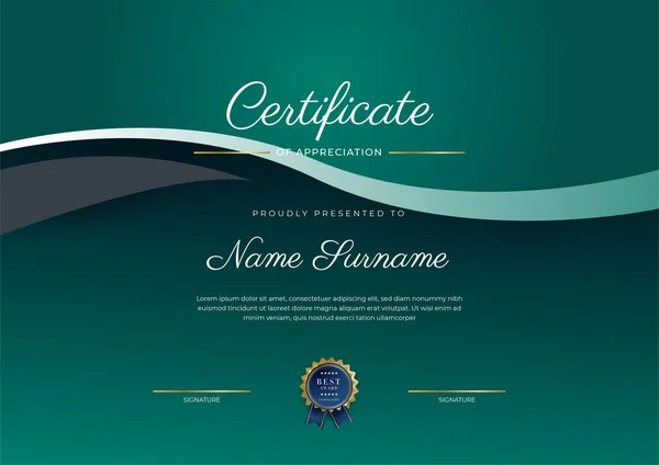 Certificate Appreciation Template Gold Black Green Color Clean Modern Certificate — Wektor stockowy