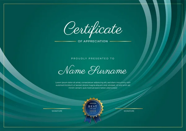 Certificate Appreciation Template Gold Black Green Color Clean Modern Certificate — Vetor de Stock