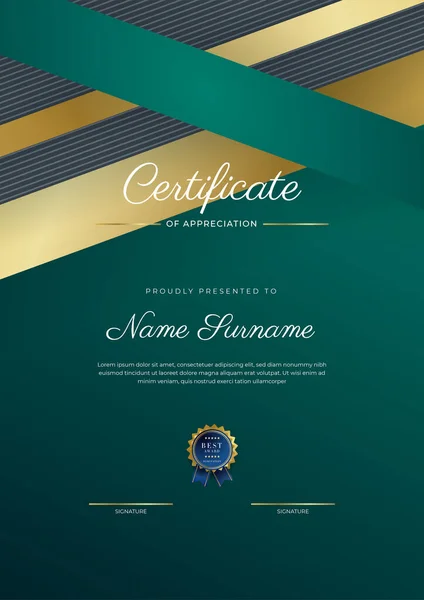 Modèle Certificat Appréciation Noir Couleur Verte Certificat Moderne Propre Avec — Image vectorielle