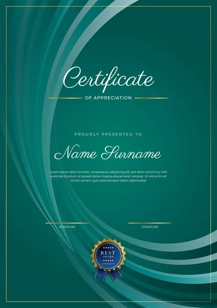 Certificate Appreciation Template Gold Black Green Color Clean Modern Certificate — стоковый вектор