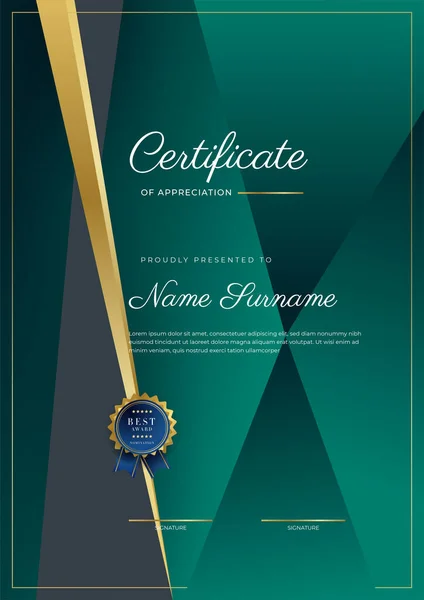 Zertifikat Der Wertschätzung Vorlage Gold Und Schwarz Grüne Farbe Sauberes — Stockvektor
