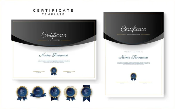 Modern Black Certificate Achievement Border Template Luxury Badge Modern Line — ストックベクタ