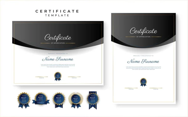 Certificado Negro Moderno Plantilla Frontera Logro Con Insignia Lujo Patrón — Vector de stock