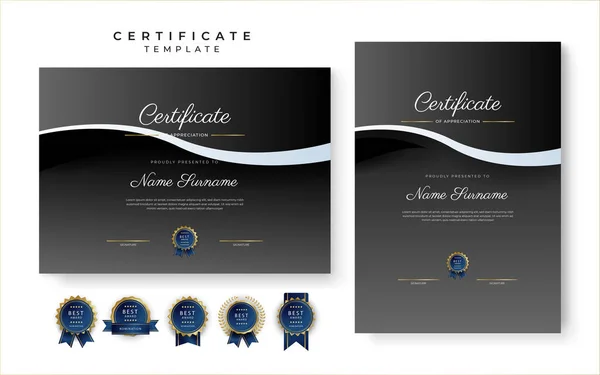 Modern Black Certificate Achievement Border Template Luxury Badge Modern Line — ストックベクタ