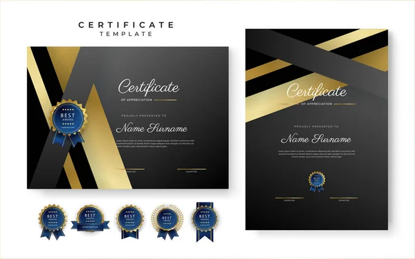 Modern Zwart Certificaat Van Prestatie Border Template Met Luxe Badge — Stockvector