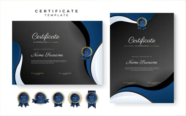 Сучасний Чорний Сертифікат Досягнень Шаблону Кордону Розкішним Значком Сучасним Лінійним — стоковий вектор