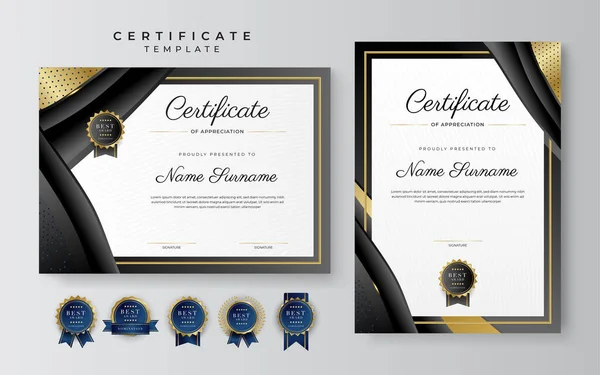 Modern Black Gold Certificate Achievement Border Template Luxury Badge Modern - Stok Vektor