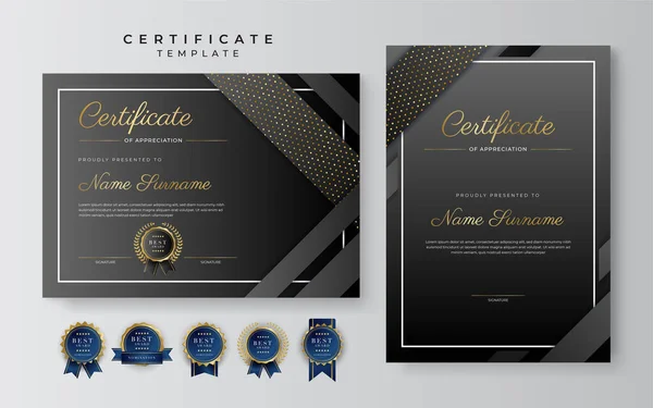 Modern Black Gold Certificate Achievement Border Template Luxury Badge Modern — Stockvektor