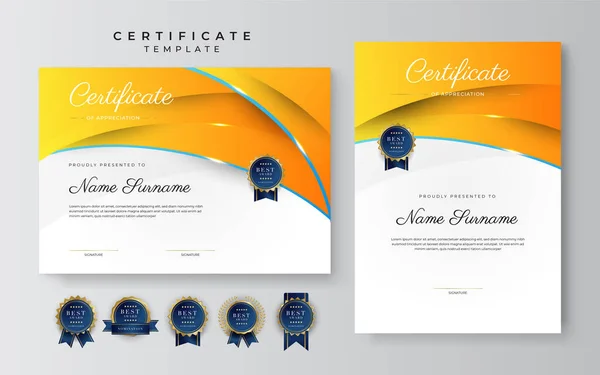 Blue Yellow Orange Certificate Achievement Border Template Luxury Badge Modern — Stock vektor