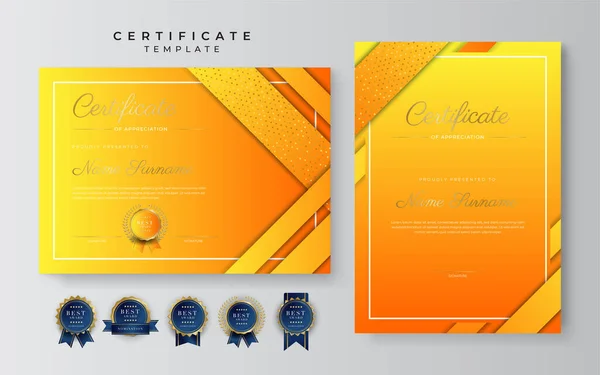 Blue Yellow Orange Certificate Achievement Border Template Luxury Badge Modern — Archivo Imágenes Vectoriales