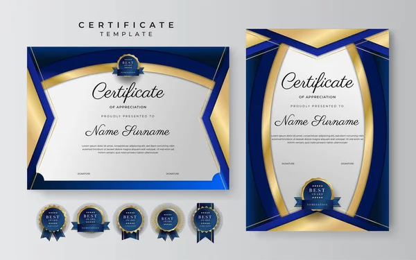 Modello Certificato Apprezzamento Colore Oro Blu Certificato Moderno Pulito Con — Vettoriale Stock