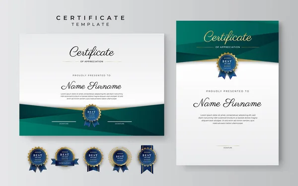 Certificate Appreciation Template Gold Black Green Color Clean Modern Certificate — Stock Vector