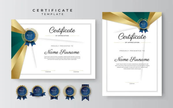 Plantilla Certificado Agradecimiento Oro Color Verde Negro Certificado Moderno Limpio — Archivo Imágenes Vectoriales