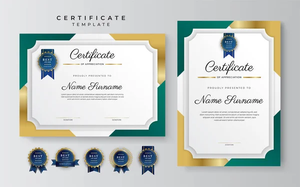 Modello Certificato Apprezzamento Colore Verde Oro Nero Certificato Moderno Pulito — Vettoriale Stock