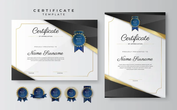 Modern Black Gold Certificate Achievement Border Template Luxury Badge Modern — Stock Vector