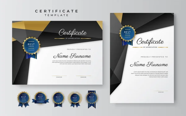 Modern Black Gold Certificate Achievement Border Template Luxury Badge Modern — Stock Vector