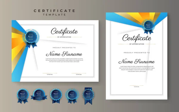 Blue Yellow Orange Certificate Achievement Border Template Luxury Badge Modern — Vetor de Stock