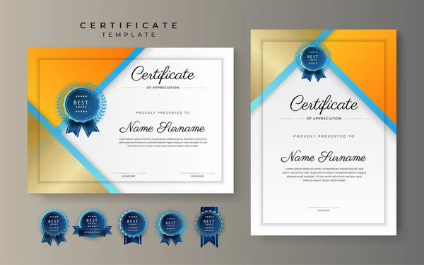 Blauw Geel Oranje Certificaat Van Prestatie Border Template Met Luxe — Stockvector