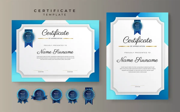 Certificato Blu Verde Modello Bordo Realizzazione Con Distintivo Lusso Modello — Vettoriale Stock