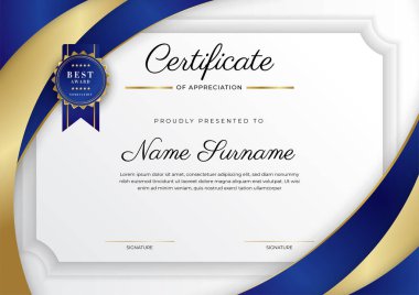 Lüks rozetli ve modern çizgili kırmızı ve altın sertifikalı sınır şablonu. Ödül, iş ve eğitim ihtiyaçları için